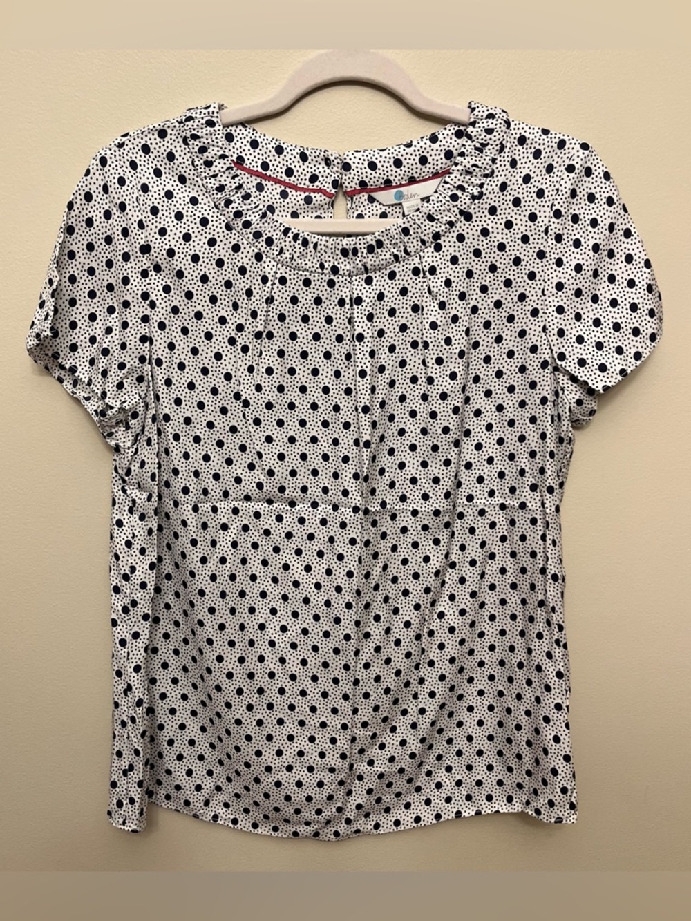 Boden Silk Blend Short Sleeve Polka Dot Blouse Women's Size 10 Classic Chic